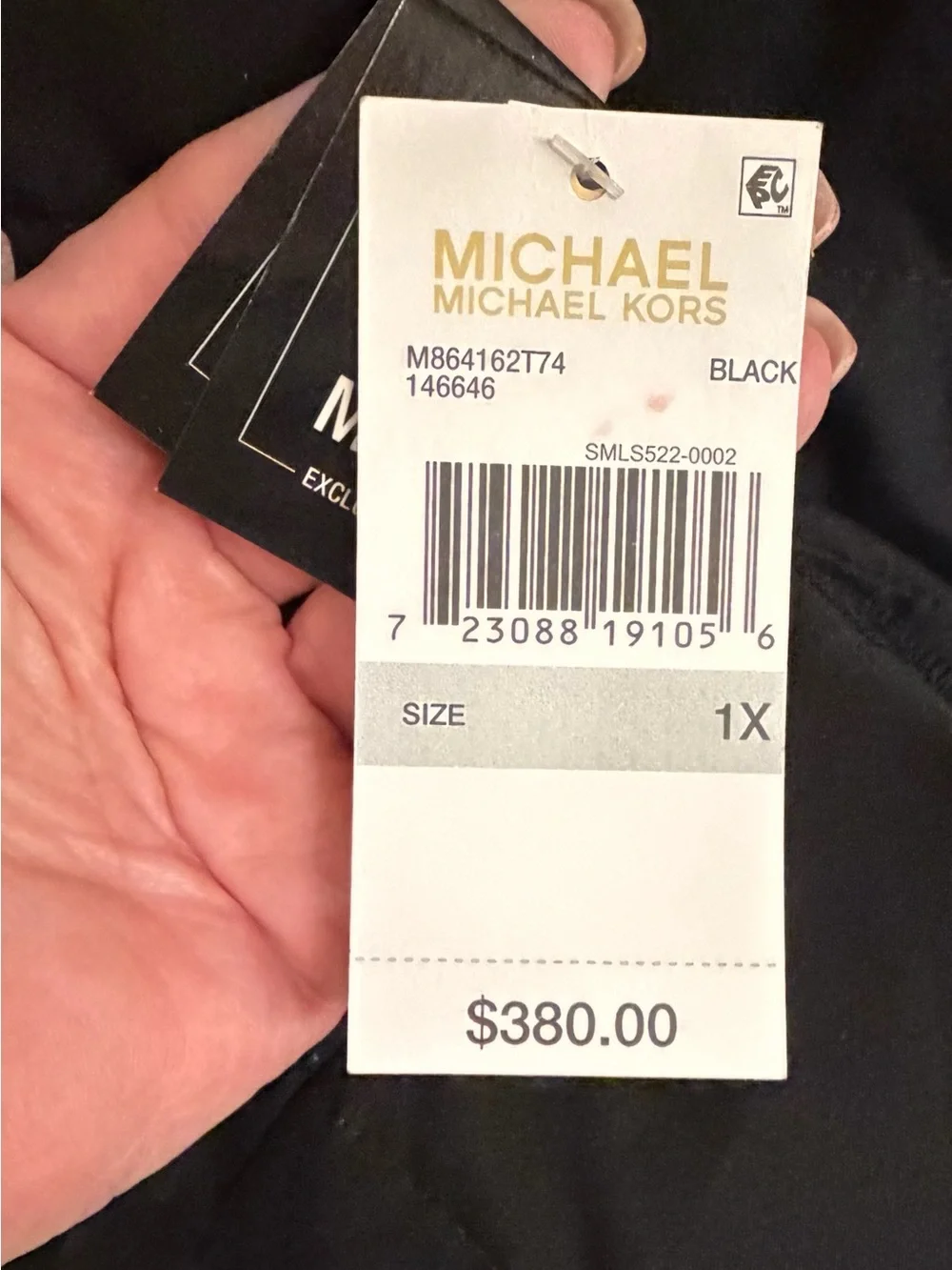 Michael Kors Black Quilted Long Puffer Coat with Fur-Trim Hood size 1X NWT